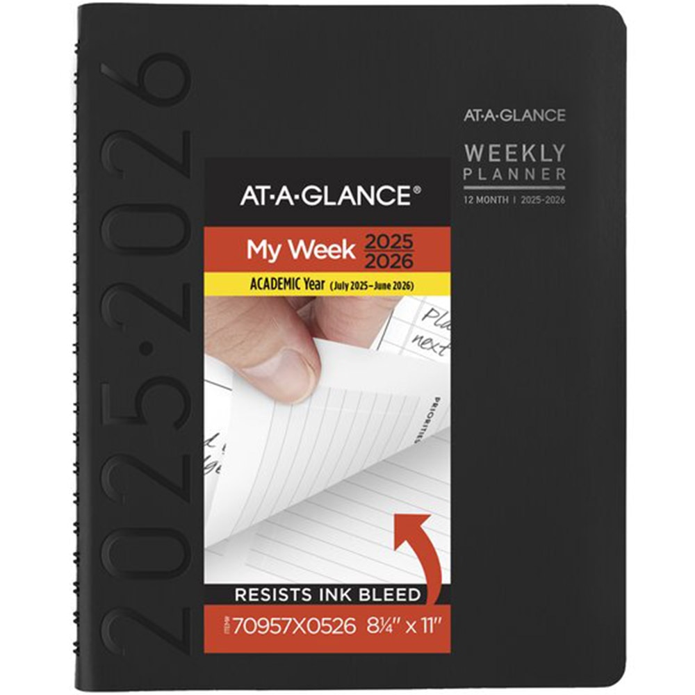 At A Glance, Black, Academic, Art & School, 8.25"x11", 2025/26, Contemporary, Monthly/Weekly, Planner, 836321